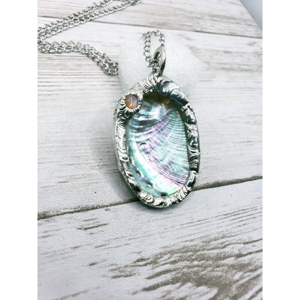 Abalone and moonstone crystal necklace handmade - Picture 8 of 12